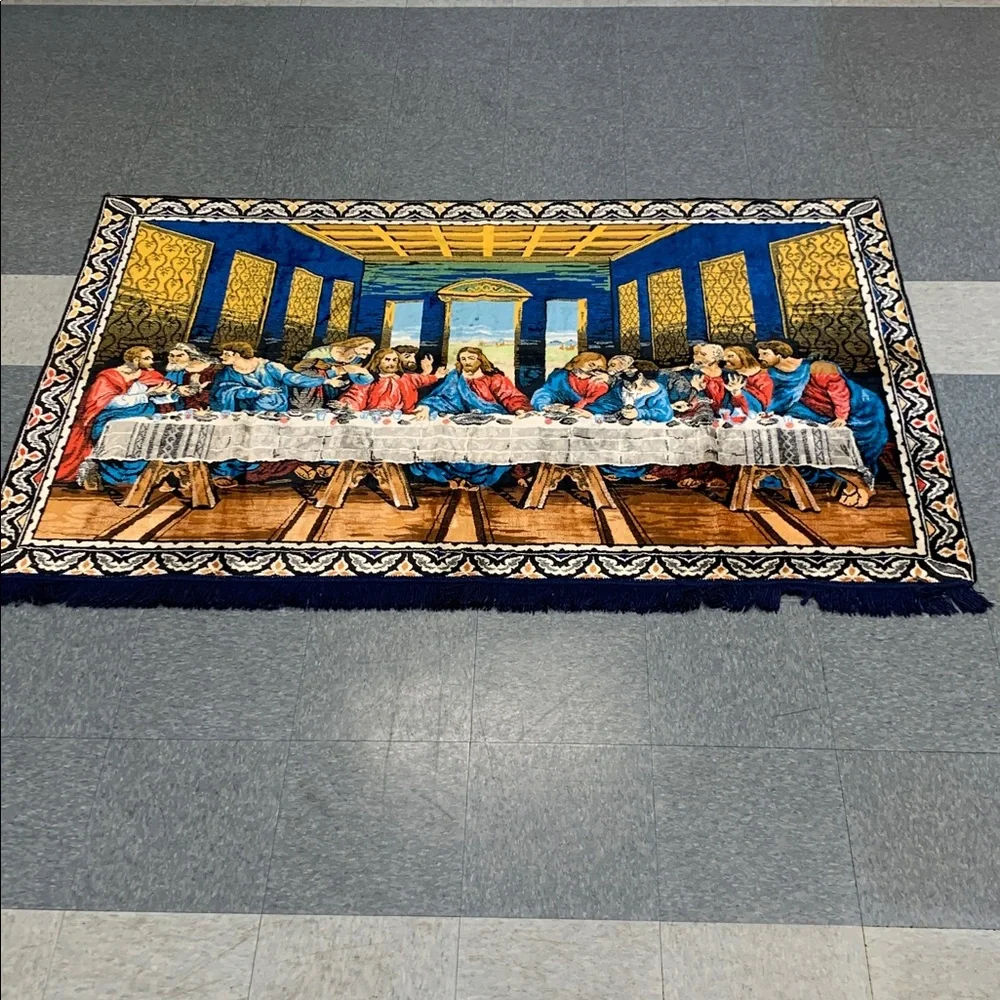 Vintage vibrant Colorful Last Supper Tapestry 74lenght 49high fringe bottom